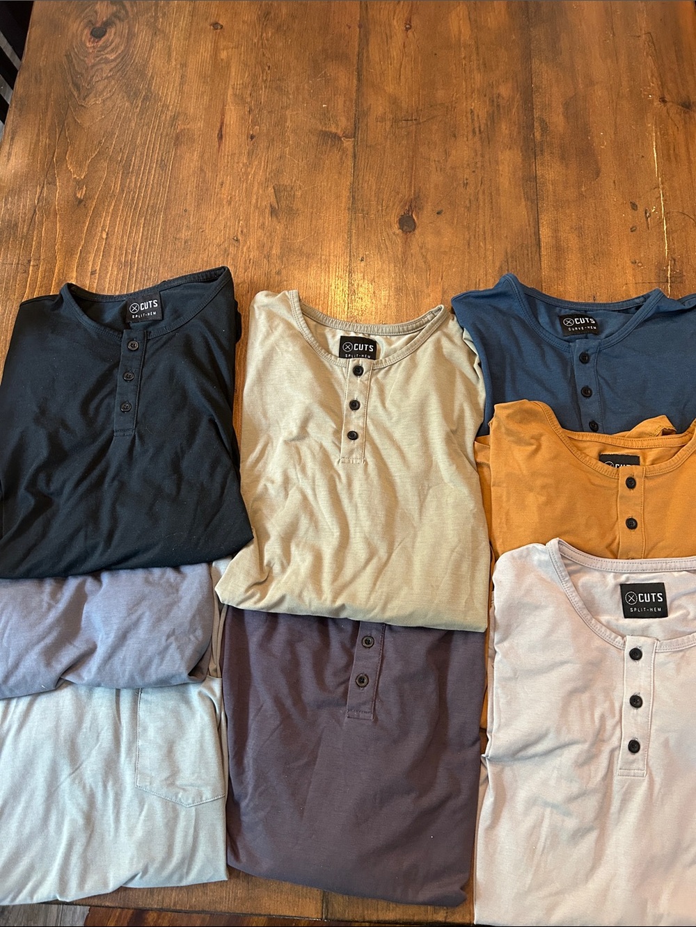 CUTS lot of shirts. 6 Long Sleeve Henleys and 2 short sleeve t shirts